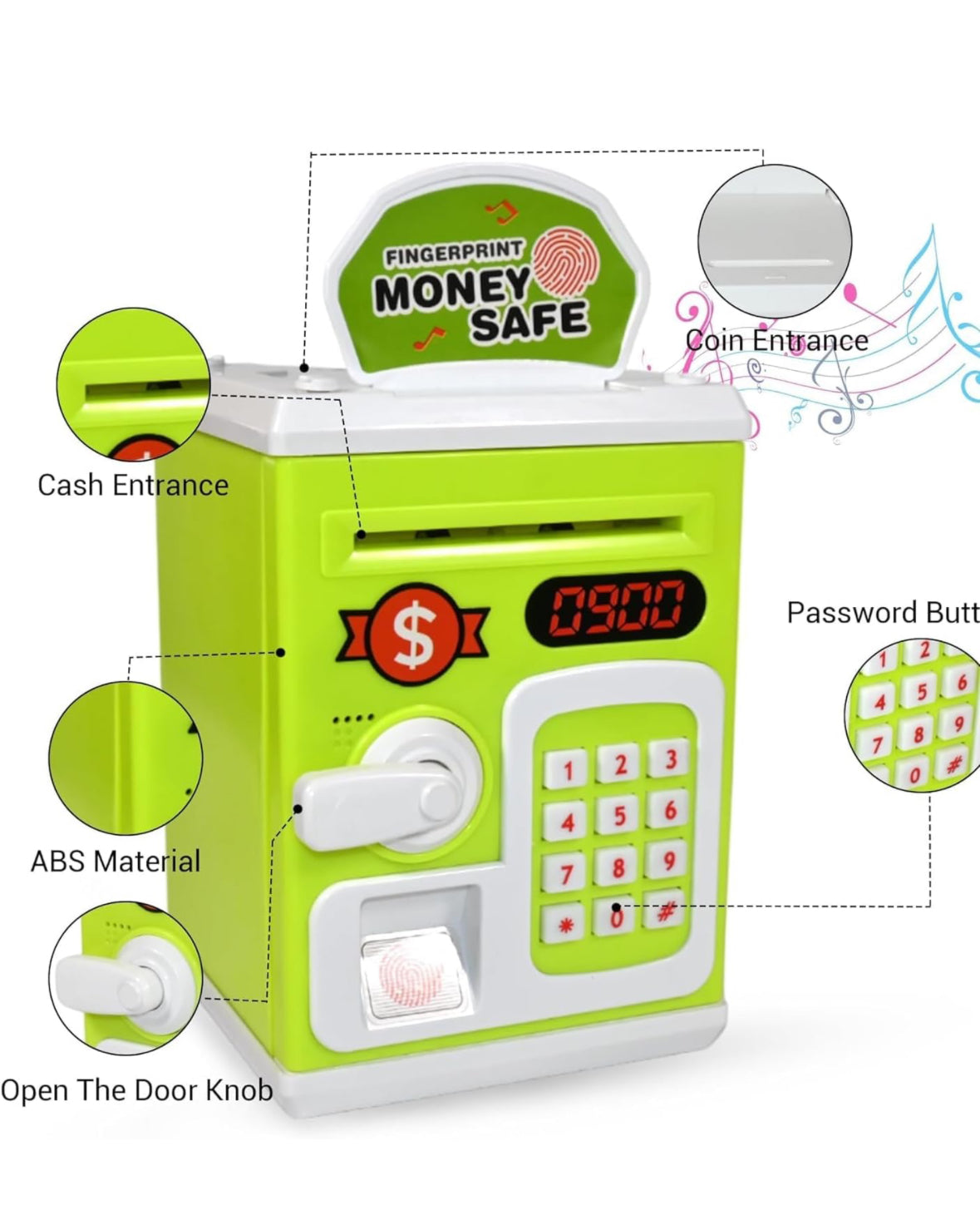 Piggy Bank ATM Style with Password Touch Fingerprint Sensor