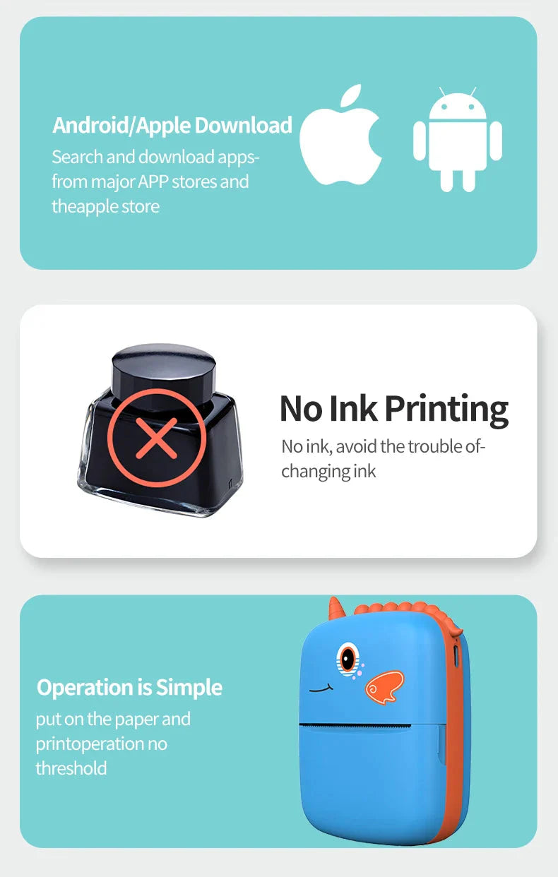 Cute Dino Shaped Wireless Pocket Printer