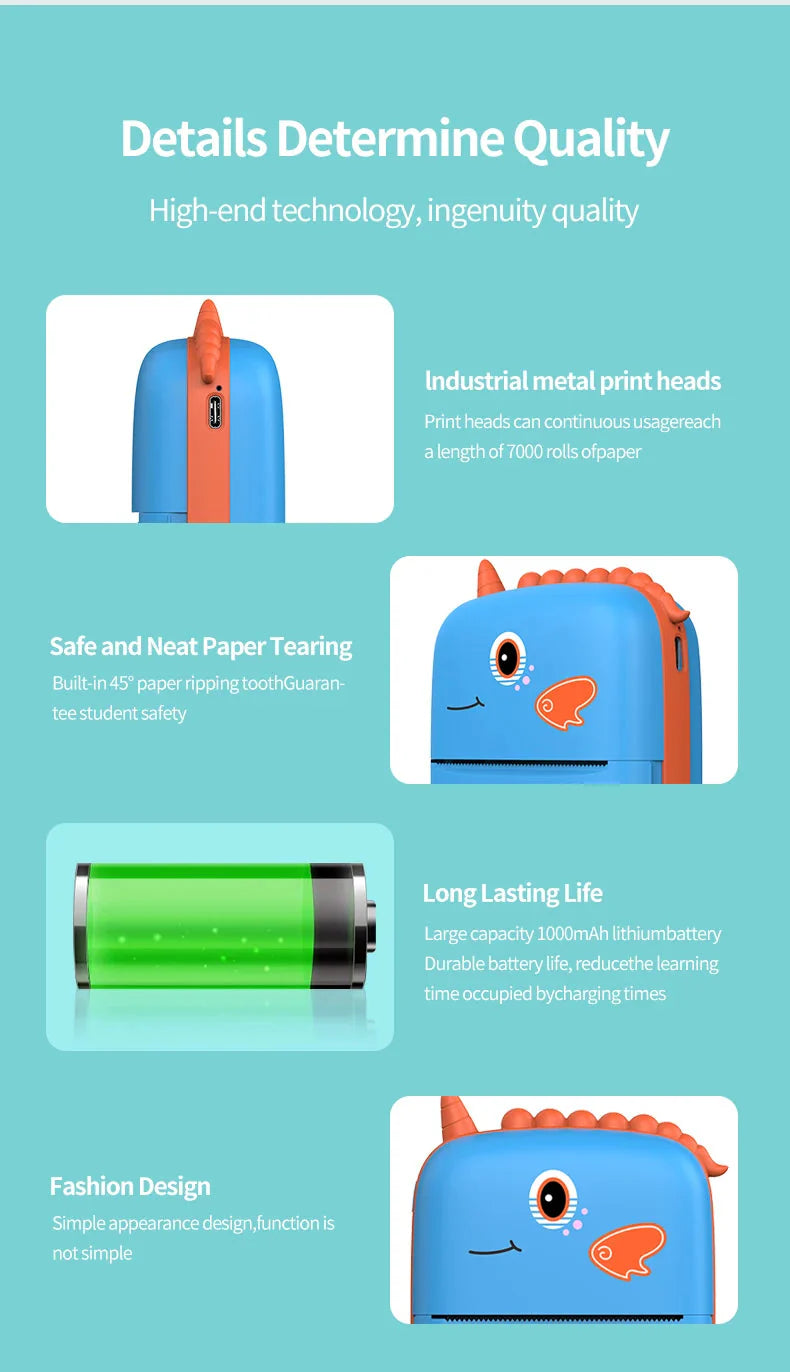 Cute Dino Shaped Wireless Pocket Printer