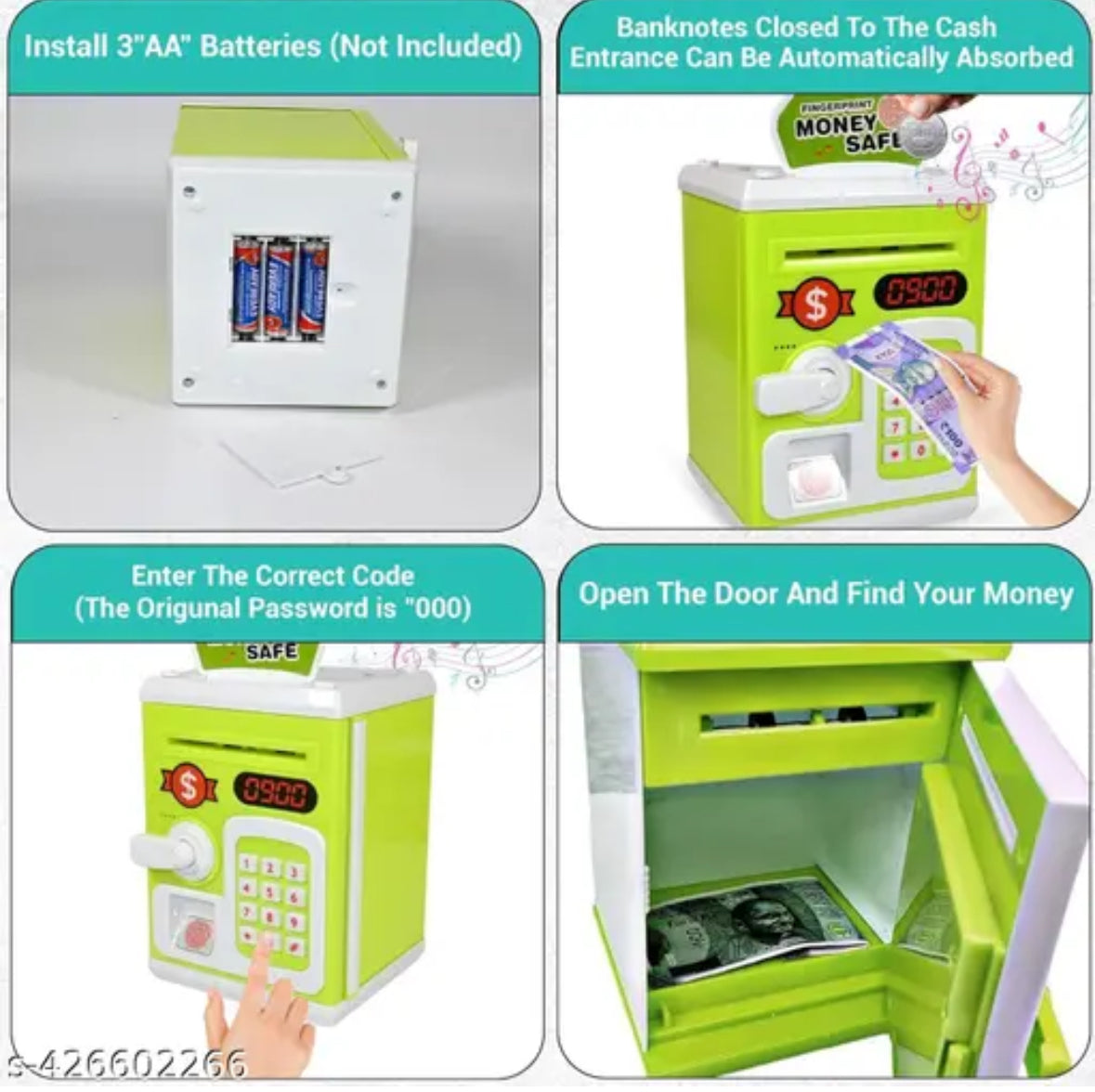 Piggy Bank ATM Style with Password Touch Fingerprint Sensor