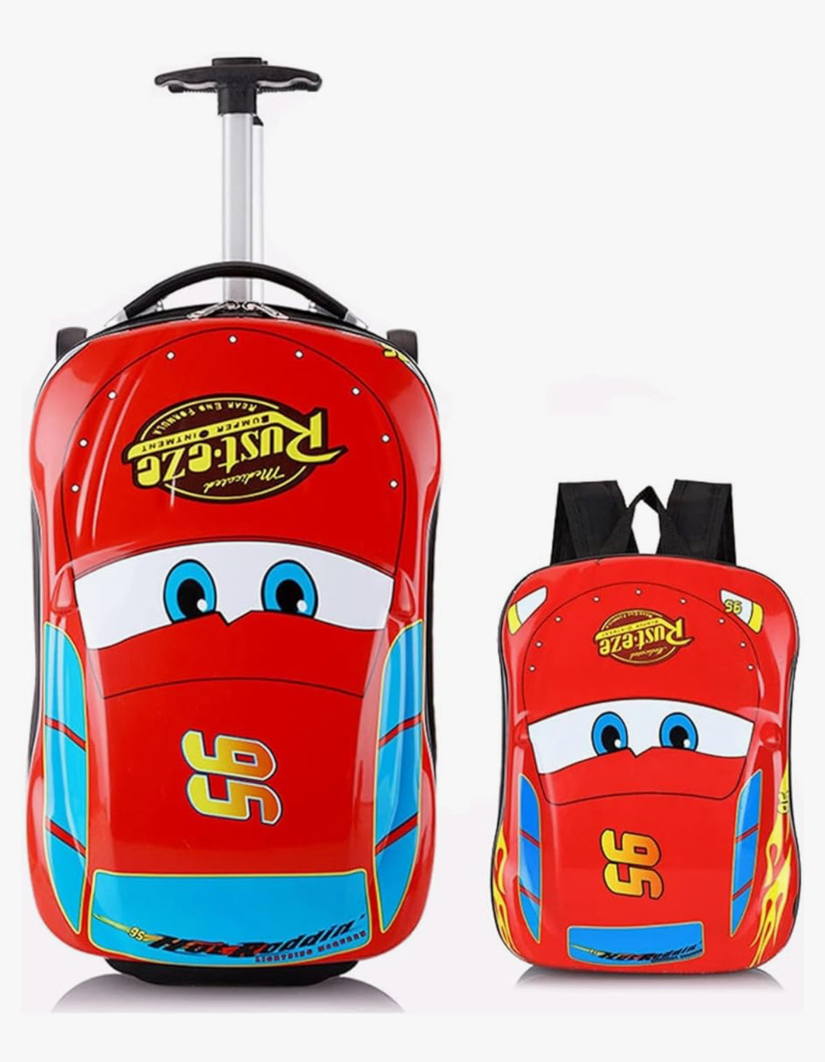 Car Shaped Trolley Bag for Kids - 4 wheels - Combo with Backpack