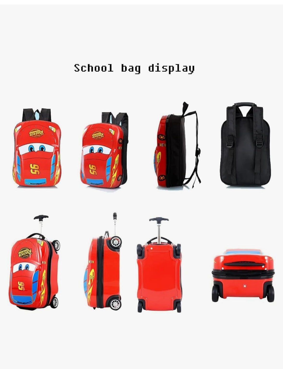 Car Shaped Trolley Bag for Kids - 4 wheels - Combo with Backpack