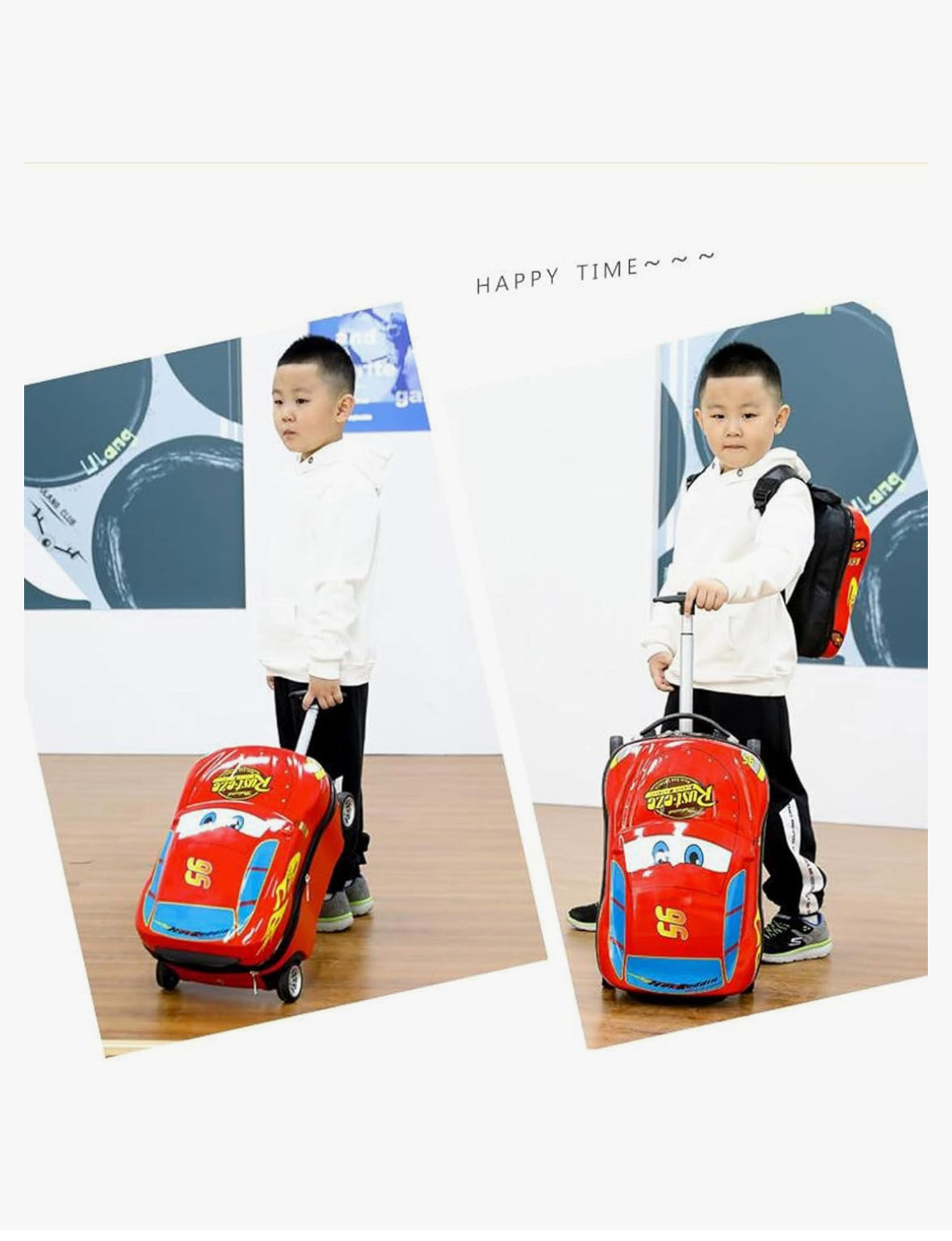Car Shaped Trolley Bag for Kids - 4 wheels - Combo with Backpack