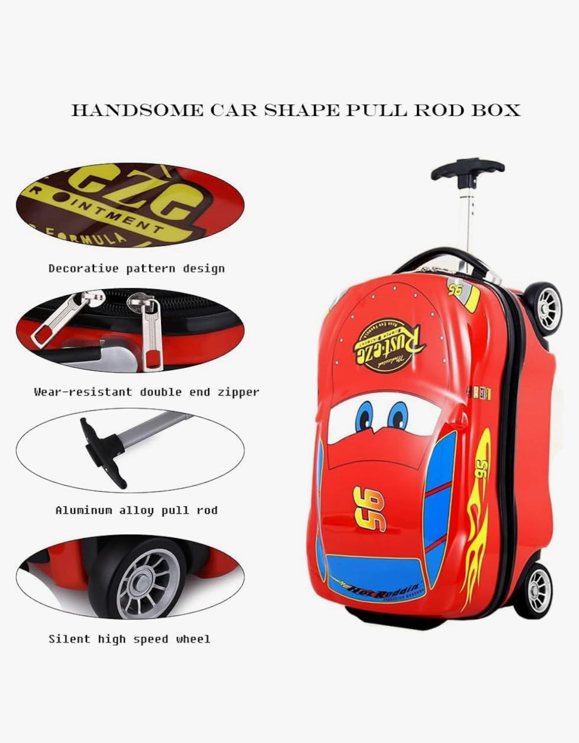 Car Shaped Trolley Bag for Kids - 4 wheels - Combo with Backpack