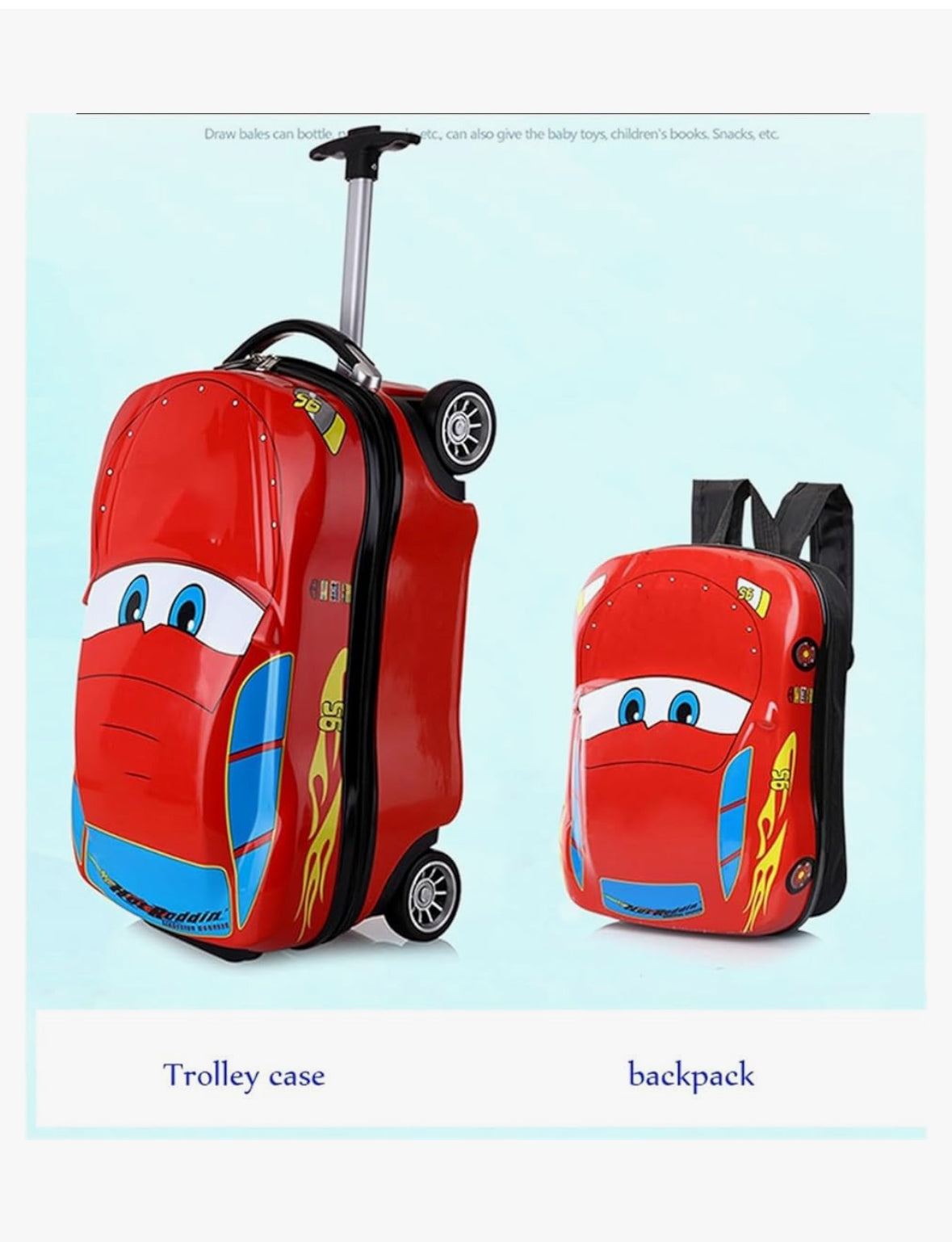 Car Shaped Trolley Bag for Kids - 4 wheels - Combo with Backpack