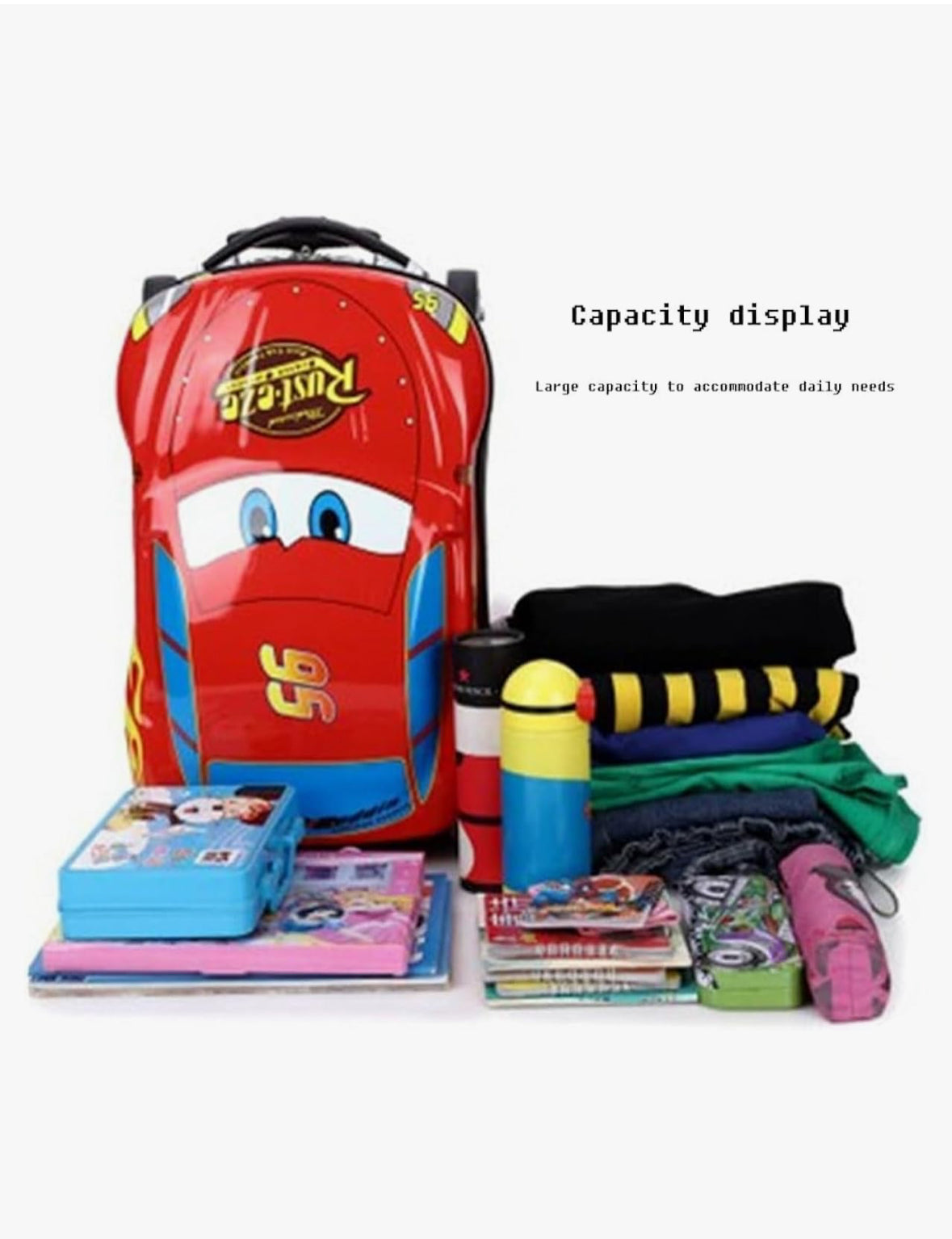 Car Shaped Trolley Bag for Kids - 4 wheels - Combo with Backpack
